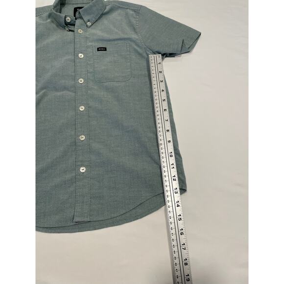 RCVA Boy's Fit Short Sleeve Button Down Shirt Size S Oxford Blue Pocket Woven - Picture 5 of 6